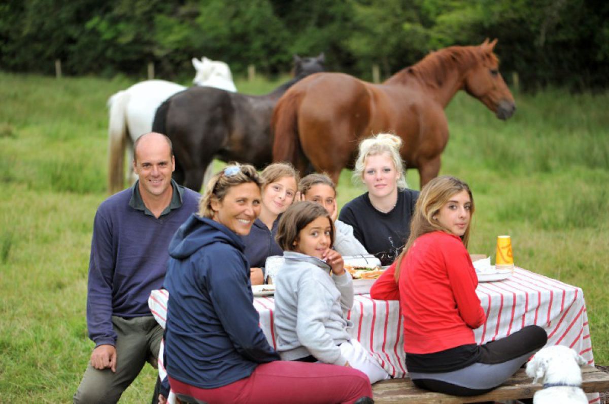 Picknick mit Pferden.