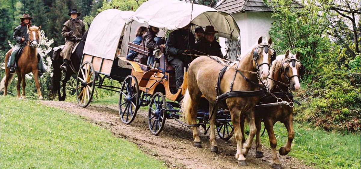 Hans Paireder unterwegs mit seinem Planenwagen.