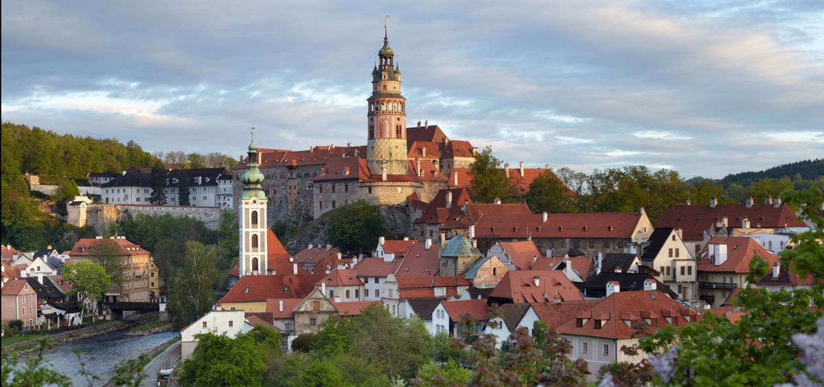 Blick auf Schloss Krumau und die UNESCO geschützte Altstadt. 