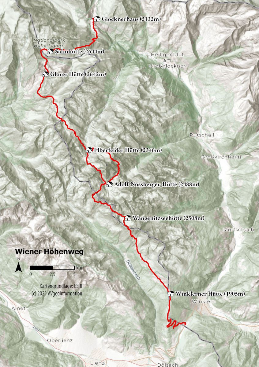 Karte vom Wiener Höhenweg.