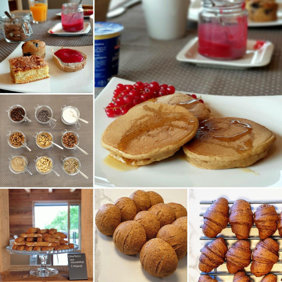 Collage mit Fotos, was es alles zum Frühstück gibt.