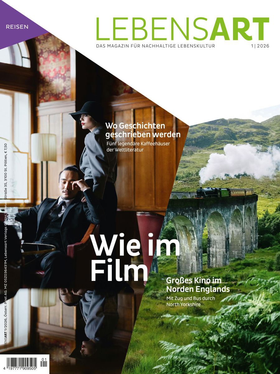 Cover mit 2 Bildern, einmal eine Kaffeehausszene, einmal eine Dampflock auf einem Viadukt.