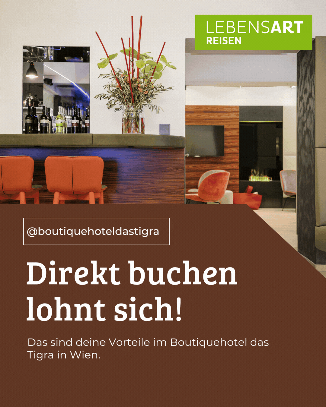 Bar mit orangen Hockern.