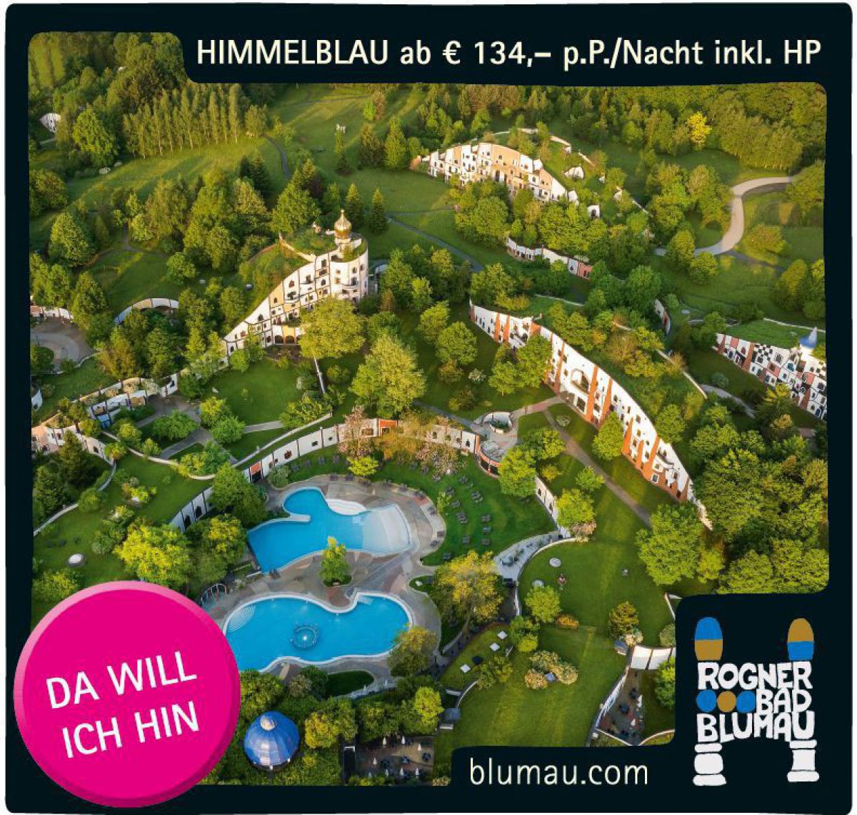 Blick von oben auf die Hotel- und Thermenlandschaft.